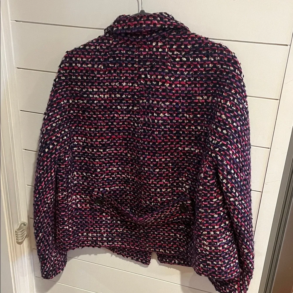 J. Crew Women's Red and Black Tweed Pea Coat - Picture 7 of 7